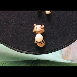 Fab Old 14K Cat Pin/Brooch RubyEyes Purl & Whiskrs